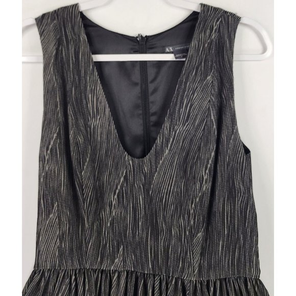 A|X Armani Exchange Dress Womens 6 Black Gray Fit Flare Ruffled V Neck Cocktail - Picture 3 of 16